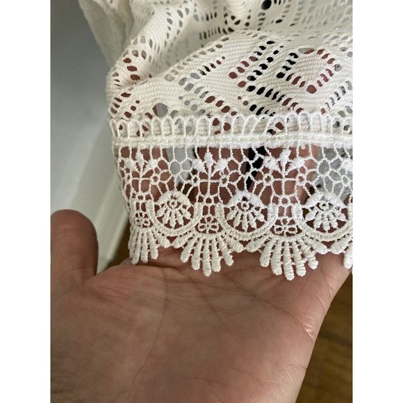 Tahiti Crochet Swim Cover Up Womens White V Neck Boho Dress XL Adjust Waist VTG - Picture 9 of 16
